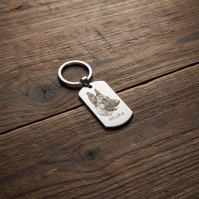 Sleutelhanger rvs met foto en naam hond