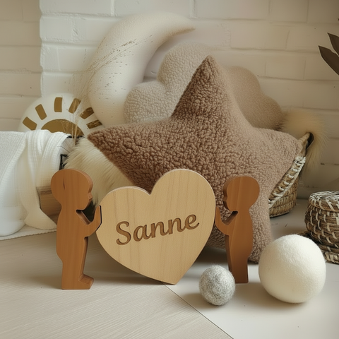 Houten hart met naam massief beukenhout