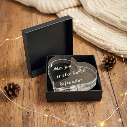 Hart acrylglas met tekst en geschenkdoosje