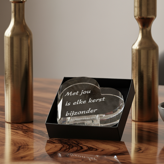 Hart acrylglas met eigen tekst 2cm dik