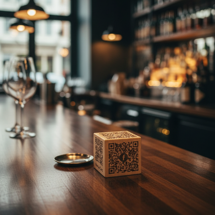 Houten kubus beukenhout met qr-code