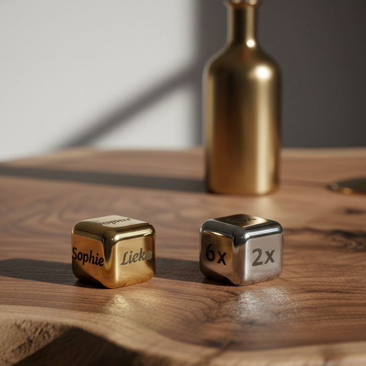 Roestvrijstalen koelblokjes met eigen tekst