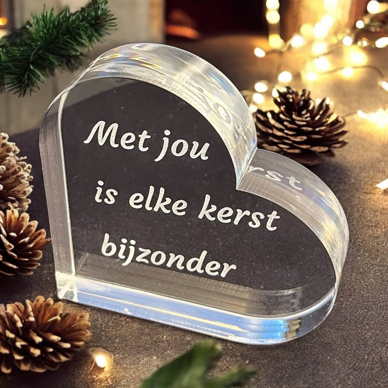 Hart acrylglas met eigen tekst voorbeeld