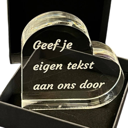 Hart acrylglas 2cm dik met eigen tekst en geschenkverpakking