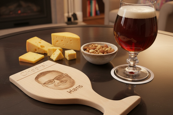 Zijaanzicht van beukenhouten borrelplank van 19 mm dik