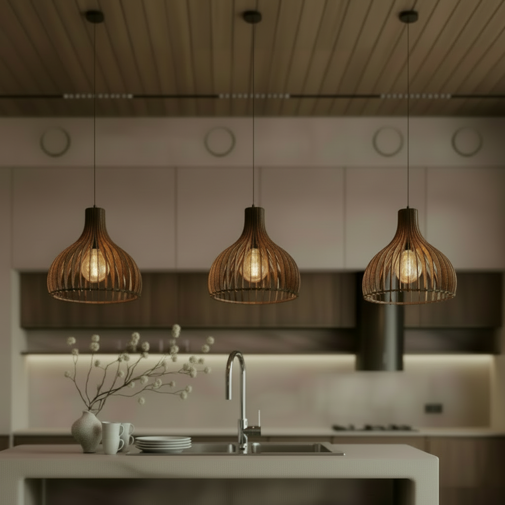 Houten lamellen hanglamp mdf walnootfineer Decospace