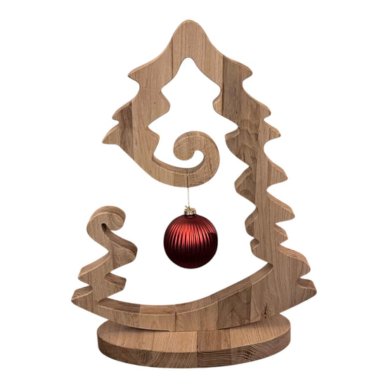 Zijaanzicht van eikenhouten kerstboom van 4 cm dik en 57 cm hoog