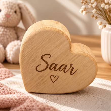 Gepersonaliseerd houten hart met naam Saar als kraamcadeau voor een meisje – Decospace