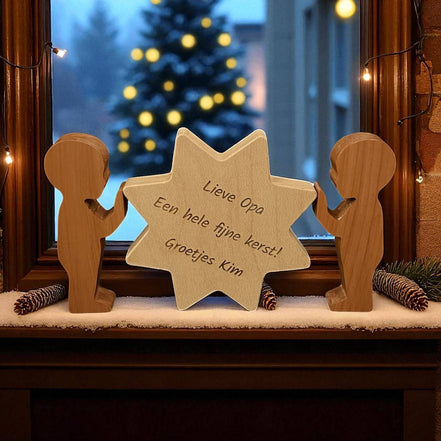 Houten kerstster beukenhout personaliseerbaar