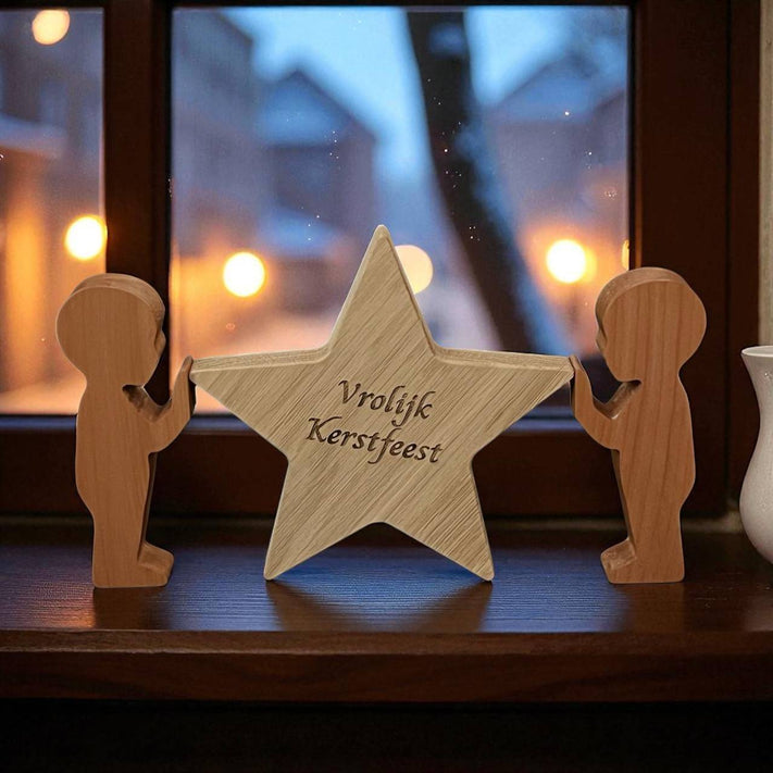 Massief eiken kerstster met eigen tekst