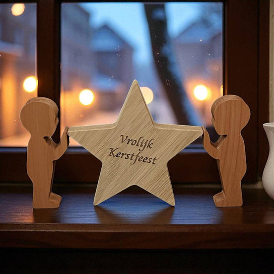 Massief eiken kerstster met eigen tekst