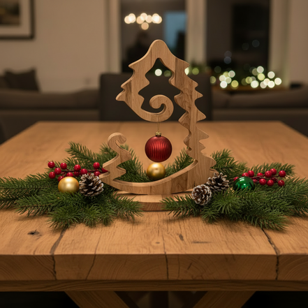 Massieve eikenhouten kerstboom van 57 cm hoog en 4 cm dik