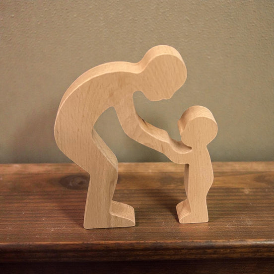 Ouder kind silhouet massief hout 15 cm