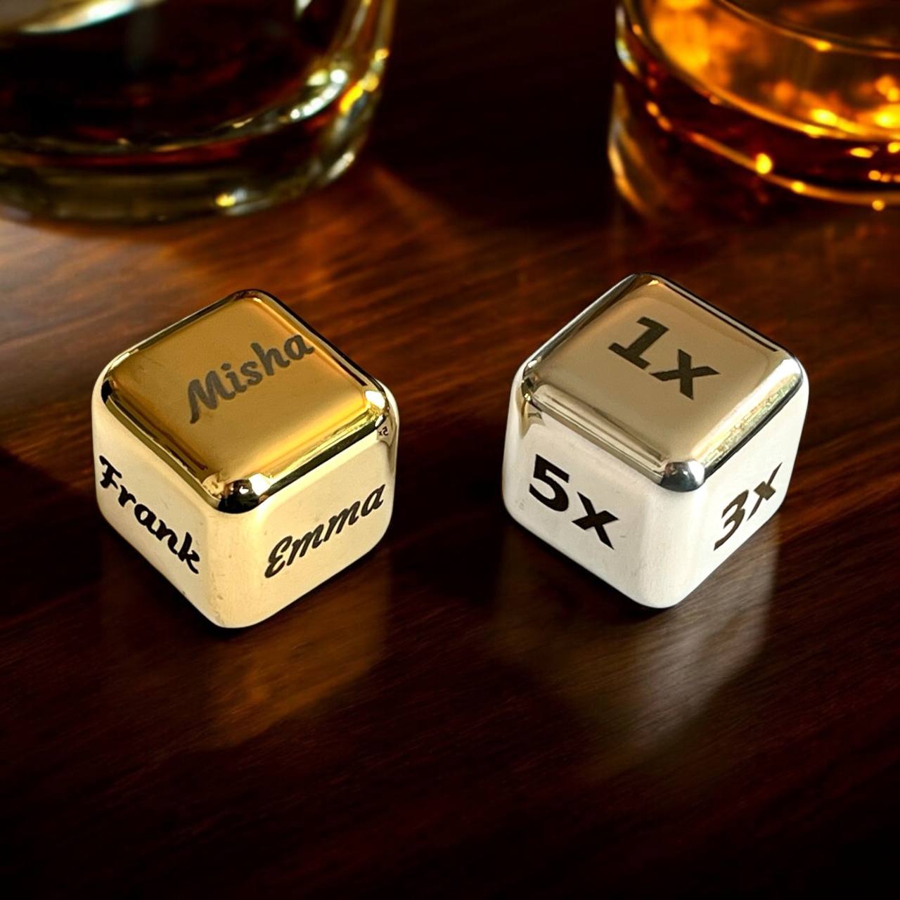 Koelblokjes roestvrijstaal goud- en zilverkleurig met naam