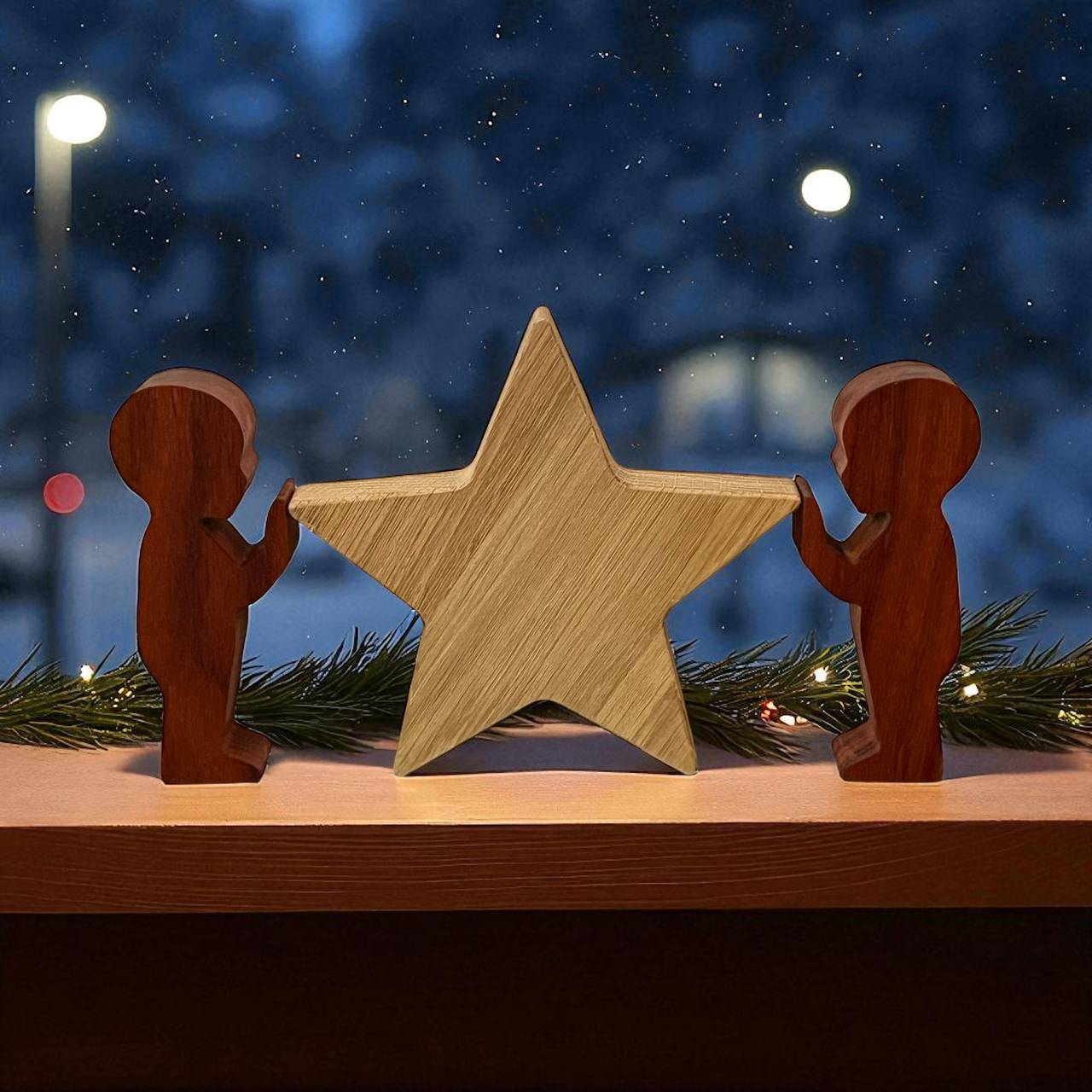 Kerstster eikenhout eigen tekst mogelijk