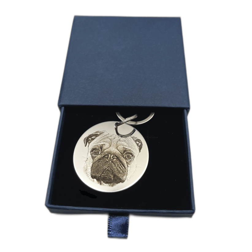 Sleutelhanger met foto hond in geschenkdoosje